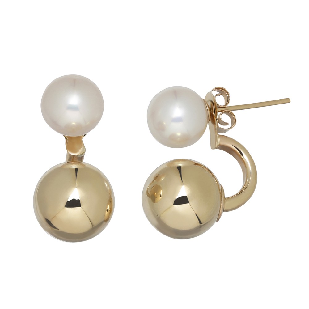 14kyg 7.5-8mm Round Freshwater Cultured Pearl Front Back Earrings