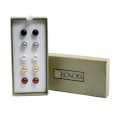 Set of 5 Sterling Silver 8-9mm Chocolate, Mocha, White, Grey, Jet Freshwater Cultured Pearl Stud Earring Box Set