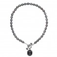 Sterling Silver Crystal and Hematite Doublet witht Black Spinel and 8.5-9mm Black Oval FWCP Toggle Necklace, 18