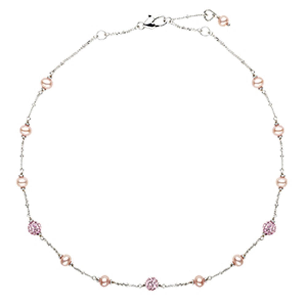 Sterling Silver Pink 4.5-5.5MM Potato FWCP and Crystal NK 14