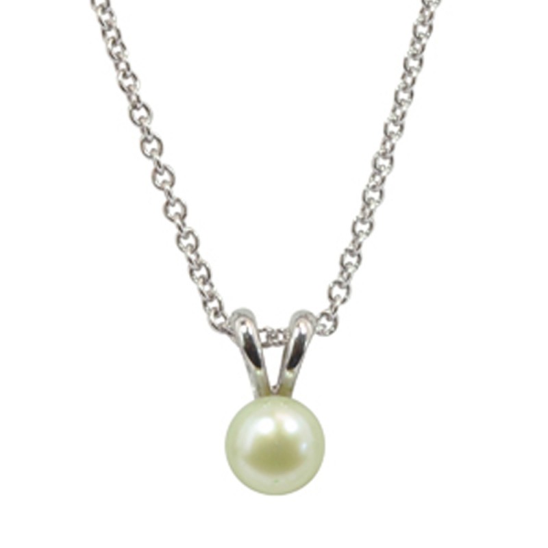 Sterling Silver 5.5+mm Light Green Freshwater Cultured Pearl Pendant on 14