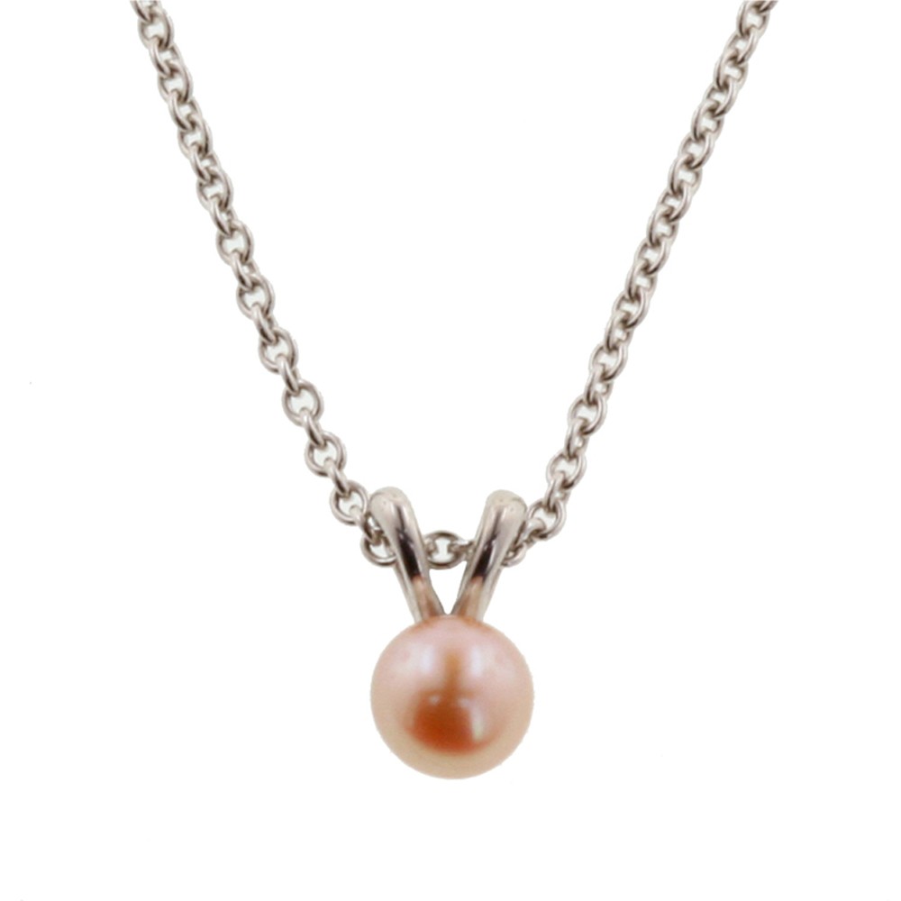 Sterling Silver 5.5+mm Peach Freshwater Cultured Pearl Pendant on 14