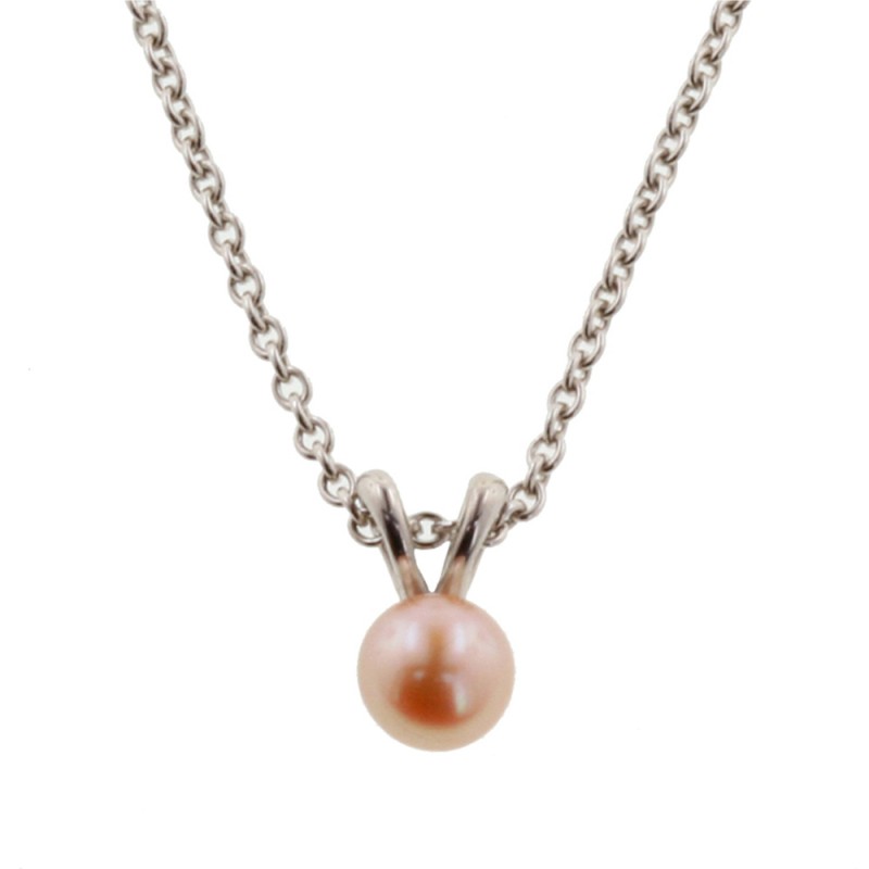 Sterling Silver 5.5+mm Peach Freshwater Cultured Pearl Pendant on 14