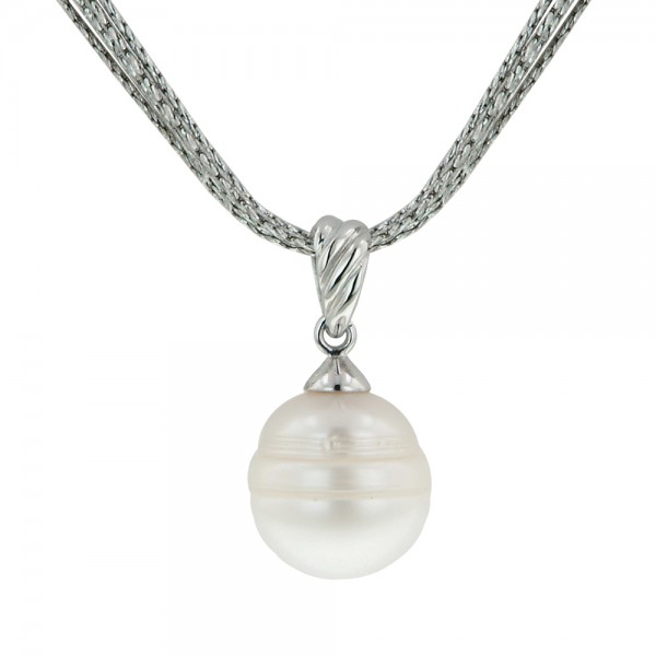 Sterling Silver 13-14 White Ringed Freshwater Cultured Pearl 18