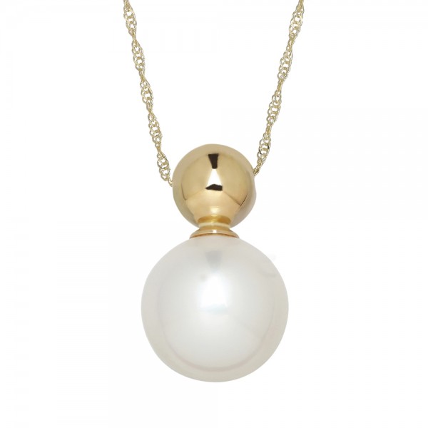 14kyg 10.5-11mm Round Freshwater Cultured Pearl Pendant on 18