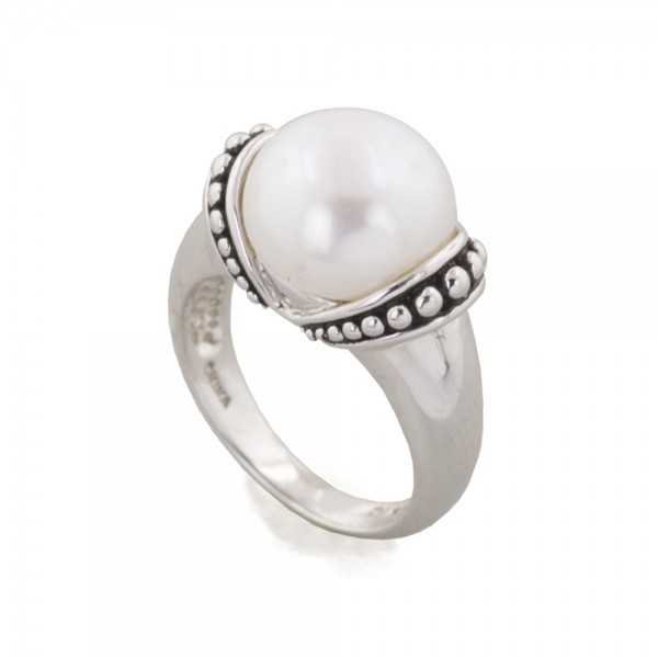Sterling Silver 11.5-12MM White Freshwater Cultured Pearl Pallini Ring