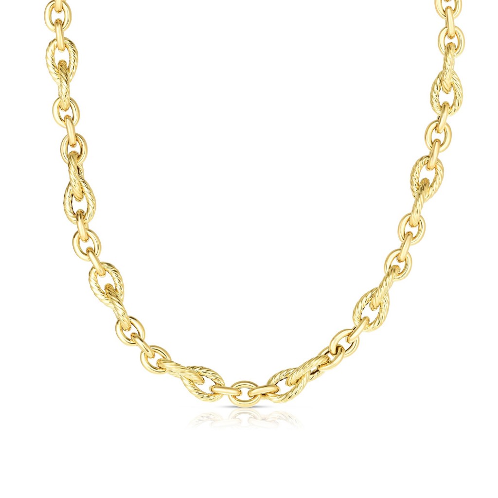 14K Gold Italian Cable Teardrop And Oval Link Necklace