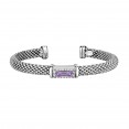 Silver Popcorn Cuff Bangle With Diamonds And Baguette Amethyst