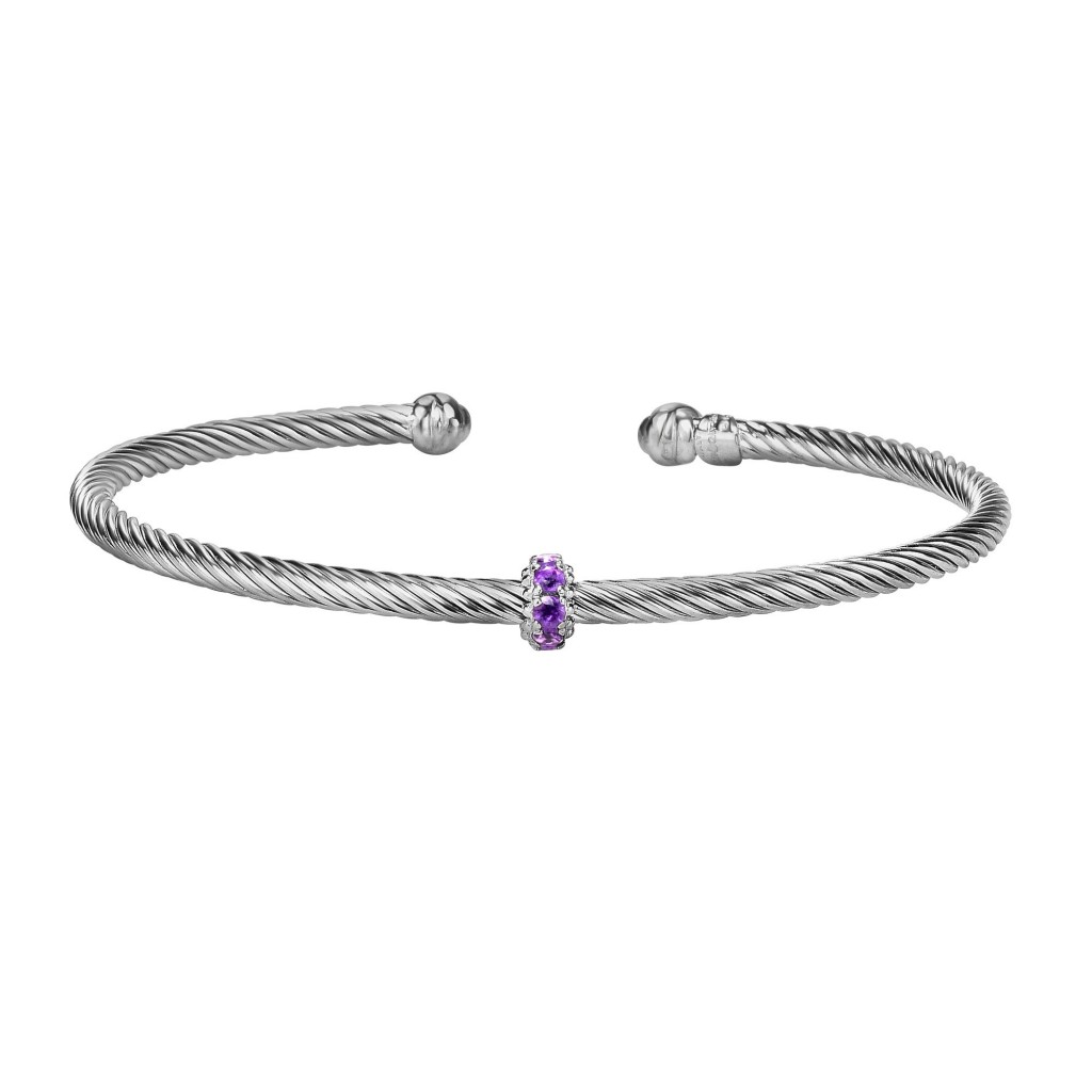 Silver Italian Cable Stackable Bangle With Amethyst