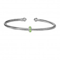 Silver Italian Cable Stackable Bangle With Peridot