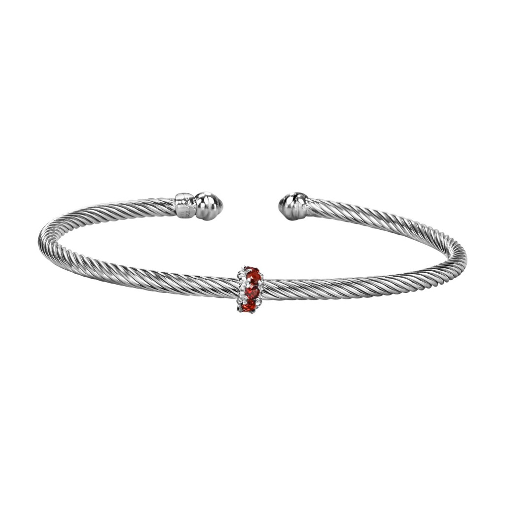 Silver Italian Cable Stackable Bangle With Garnet