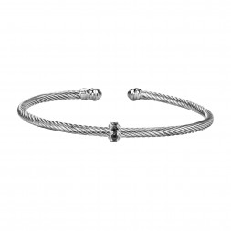 Silver Italian Cable Stackable Bangle With Black Spinel