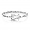 Sterling Silver Popcorn Buckle Bangle With .15Ct Diamonds