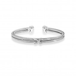 Italian Double Cable Cuff In Sterling Silver With .05Ct Diamonds  X