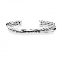 Italian Cable Triple Crossover Cuff With Black Spinel