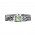 Silver Large 16Mm Woven Bracelet With Cushion Cut Green Amethyst And White Sapphires