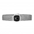 Silver Large 16Mm Woven Bracelet With Cushion Cut Black Onyx And White Sapphires