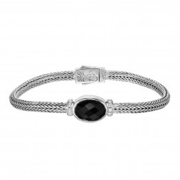 Silver 10X14Mm Woven Bracelet  Black Onyx And White Sapphires