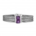 Silver Large 16Mm Woven Three-Strand Bracelet With Pink Amethyst And White Sapphires