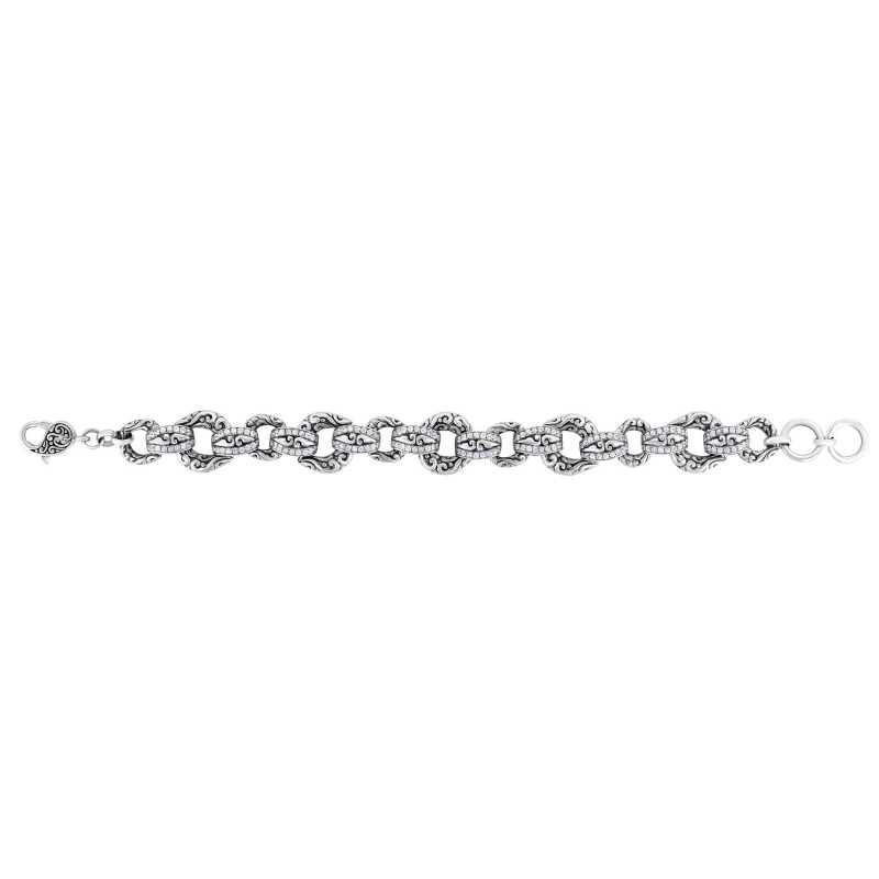 Silver 14Mm Byzantine Link Bracelet With  White Sapphires