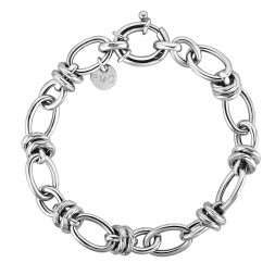 Silver Medium Combined Oval Links Italian Cable Bracelet With Spring Ring Clasp