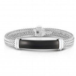 Men'S Tuscan Woven Sterling Silver Id Bracelet With  Onyx