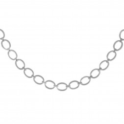 Silver Textured Italian Cable 18In Large Oval Link Necklace With Lobster Clasp And Diamonds