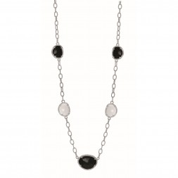 Silver  Gem Candy Oval L Ink 18 In Necklace With Diamonds, Black And White Agate