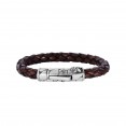 Silver With Rhodium Finish 8Mm Textured Woven Brown Woven Leather Bracelet With Large  Fleur De Lis Clasp