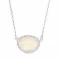 Silver Oval Diamonds Sideways Pendant With Large  Citr Ine On 17 In Chain