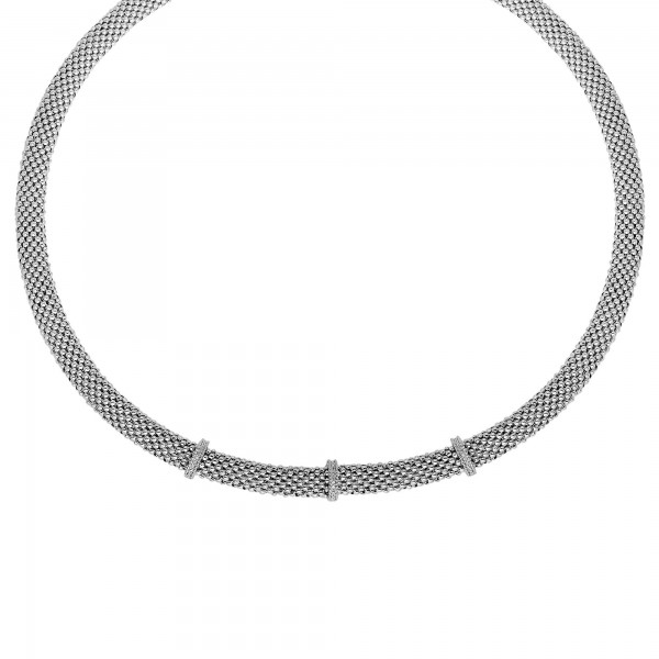 Silver 17In Popcorn Texture  Necklace With Diamond Bar Stations