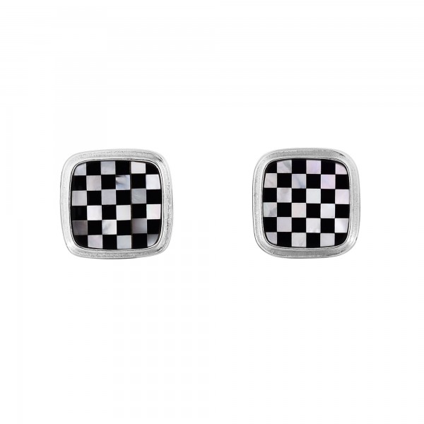 Silver Square Cufflinks With White Mother Of Pearl And Onyx