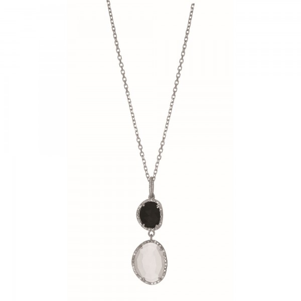 Silver Gem Candy L Inked Necklace With Black Onyx, Moonstone And  Diamonds