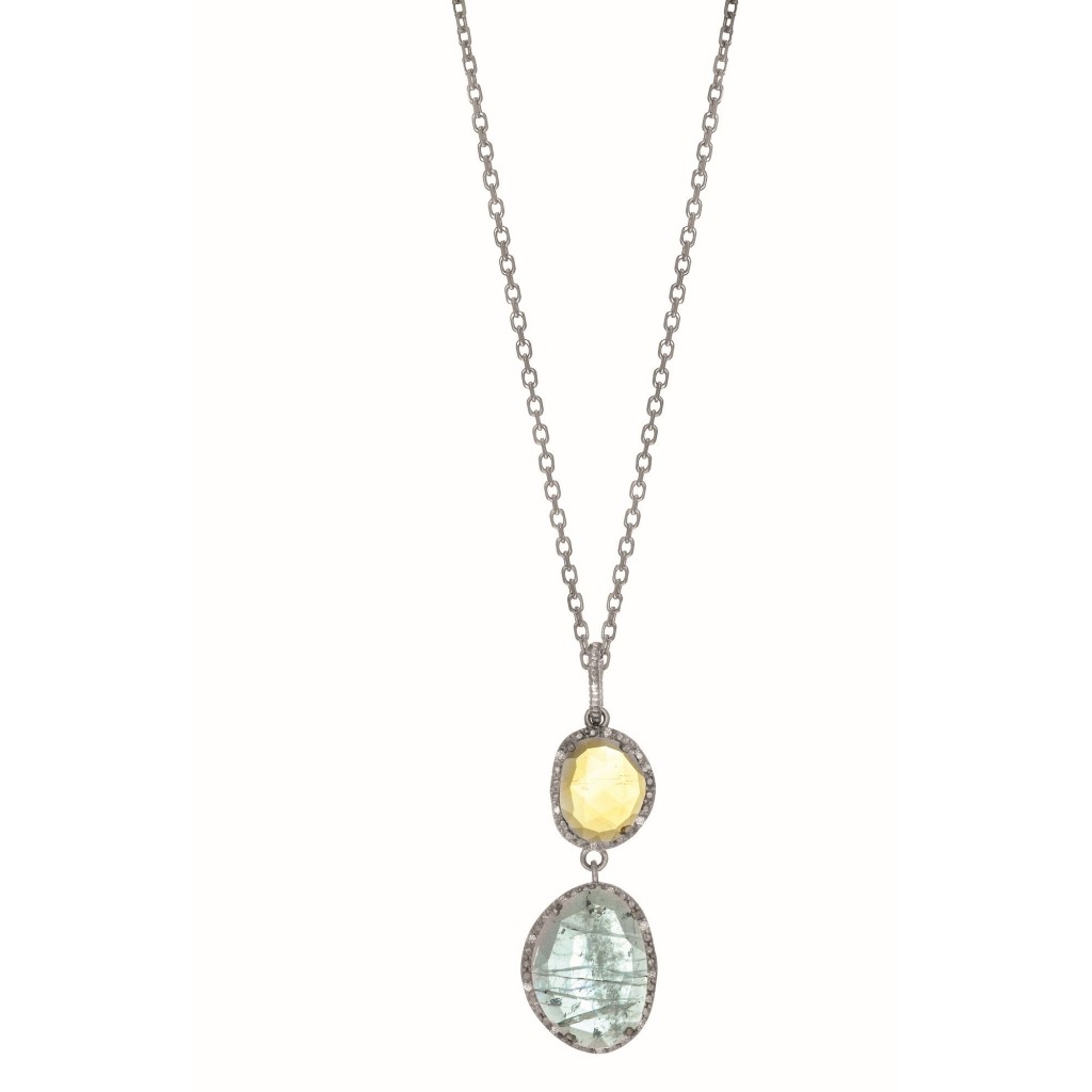 Silver Gem Candy L Inked Pendant With Blue Topaz, Citr Ine And Diamonds