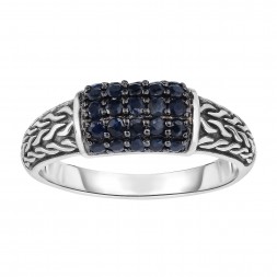 Silver Graduated Graduated Woven Ring With Black Sapphire