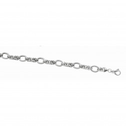 Silver Rhodium Finish Shiny Textured Italian Cable Bracelet With Lobster Clasp