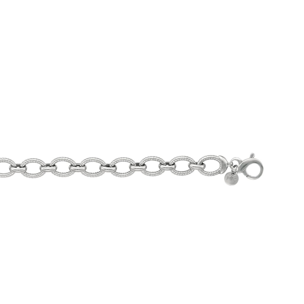 Silver Rhodium Finish Textured Italian Cable Oval Link  Bracelet With Figure 8 Clasp