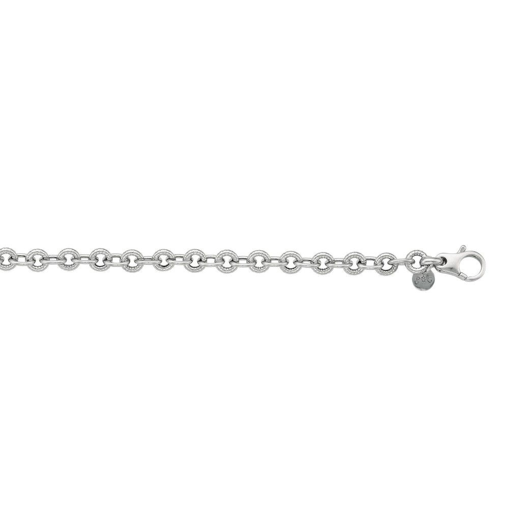 Silver 8Mm Link Shiny Textured Italian Cable Bracelet With Lobster Clasp