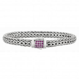 Silver Woven Bracelet With Box Clasp With Pink Sapphires