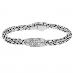 Silver 4X6Mm  Woven Bracelet With  White Sapphire