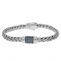 Silver 4X6Mm Woven Bracelet With  Blue Sapphire
