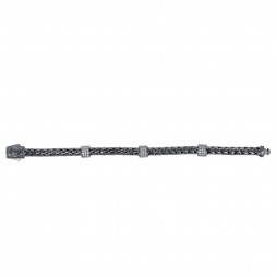 Silver Black Rhodium Finish Woven Bracelet With Three Stations Of White Sapphires