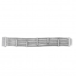 Silver 5-Strand Wide Multi-Station Woven Bracelet With Box Clasp And  White Sapphires