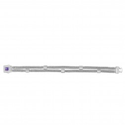 Silver Double-Strand Woven Bracelet With Cushion Amethyst And White Sapphire