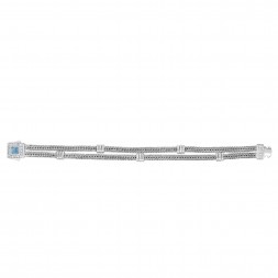 Silver Double-Strand Woven Bracelet With Cushion Blue Topaz  And White Sapphire