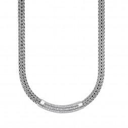 Silver  8Mm  Woven Necklace With  White Sapphire
