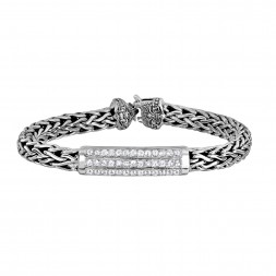 Silver 7Mm Woven Bracelet White Sapphire