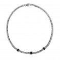 Silver Woven 17In Necklace With Three Stations Of Black Sapphires