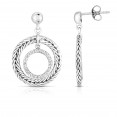 Woven Silver Round Drop Earrings With White Sapphires