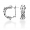 Sterling Silver Italian Cable Double Row Earrings With .10Ct Diamond X